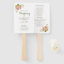 Floral Watercolor White Wedding Program Hand Fans