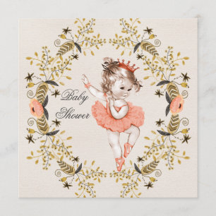 Floral Watercolor Wreath Ballerina Babydusche Einladung