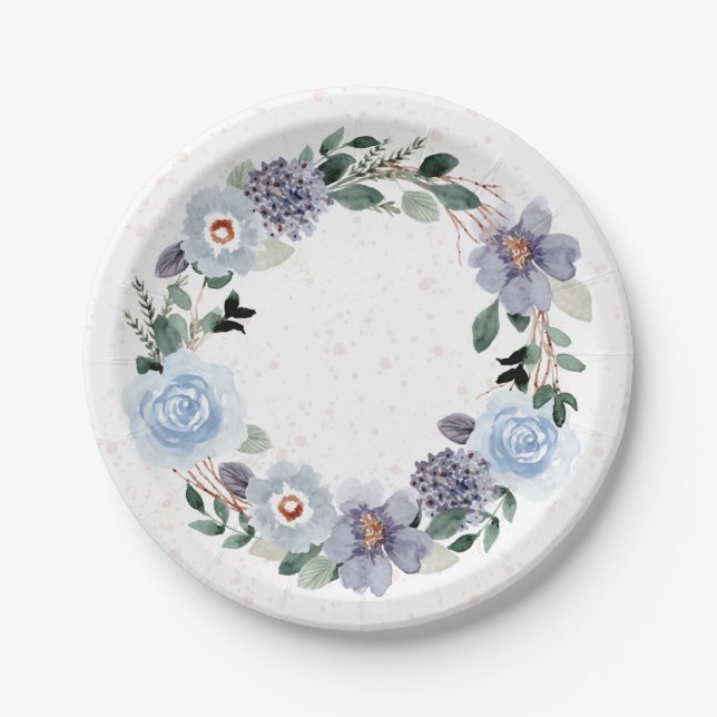 Floral Watercolor Wreath Pappteller (Vorderseite)