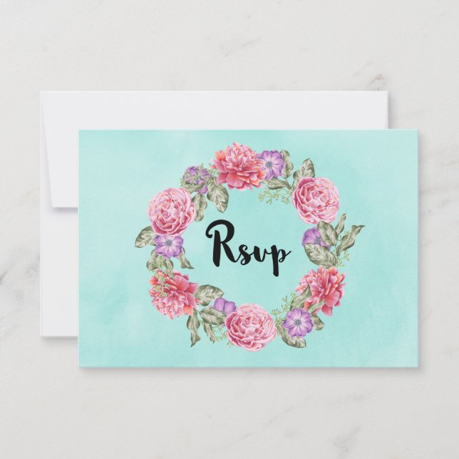 Floral Watercolor Wreath Wedding RSVP (Vorderseite)