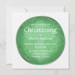 Floral Watermark Jade Green Christening Einladung
