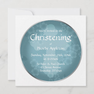 Floral Watermark Slate Blue Christening Einladung