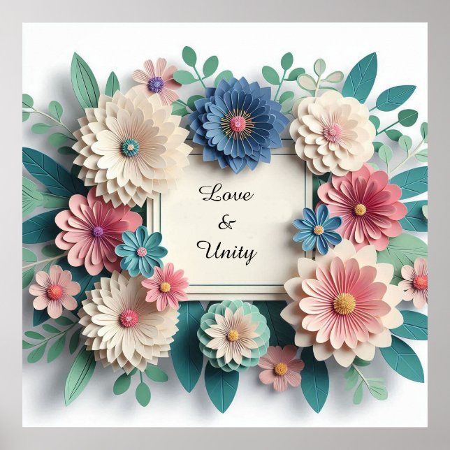 Floral wedding 3D Paper Flowers Floral Frame 🌸🎨✨ Poster (Vorne)