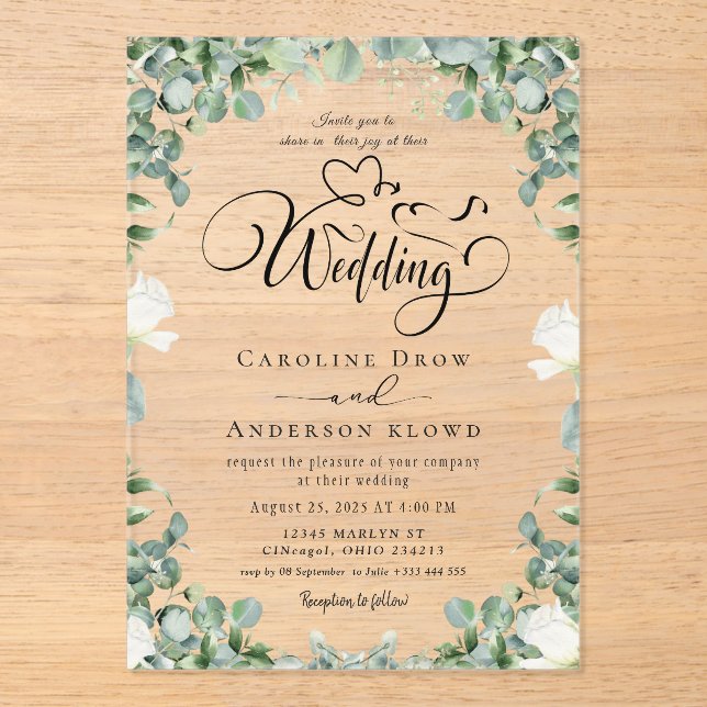 Floral Wedding Acrylic Invitations Acryleinladungen (Vorderseite)