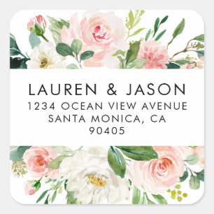 Floral Wedding Address Labels, Rustic, Boho Quadratischer Aufkleber