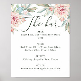Floral Wedding Bar Menu Sign. Watercolor Botanical Poster