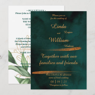 Floral Wedding Deep Sea Dark Green & Gold Feiertagskarte