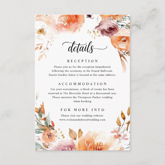 Floral Wedding Details Begleitkarte (Vorderseite)