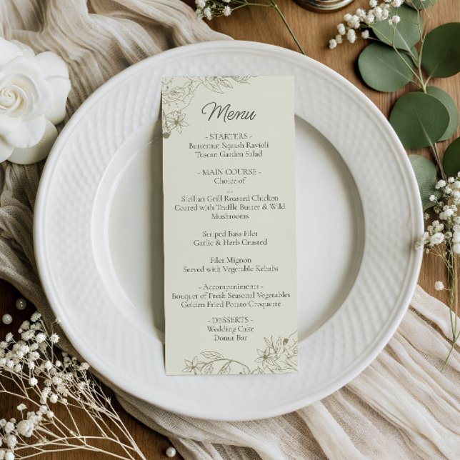 Floral Wedding Dinner Menu Card for Reception Menükarte (Von Creator hochgeladen)