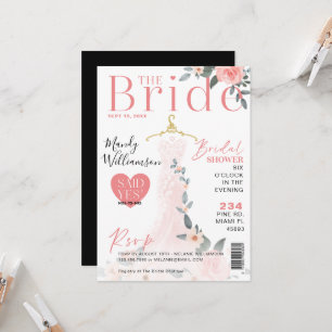 Floral Wedding Dress Brautparty Magazine Cover Einladung