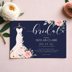 Floral Wedding Dress Navy Bridal Shower Invitation Einladung