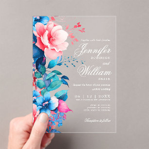 Floral Wedding Elegante Script Typografie Blue Pin Acryleinladungen