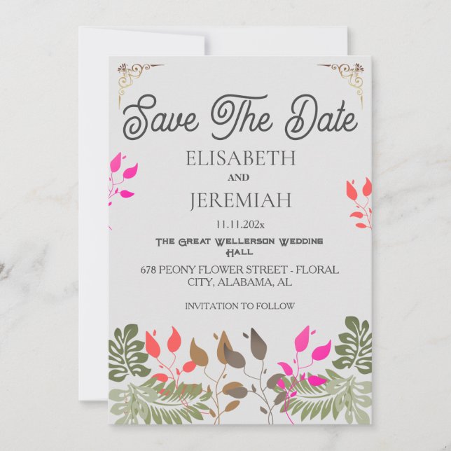 Floral Wedding Foto Ankündigung Datum freihalten (Vorderseite)