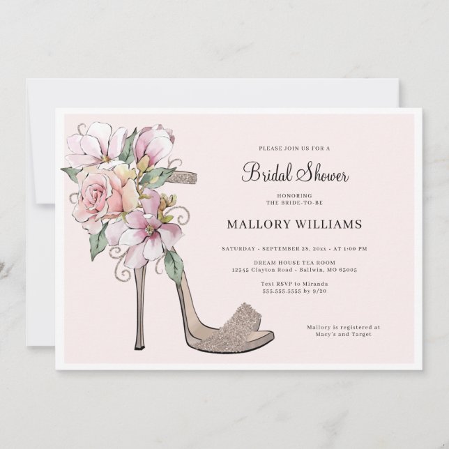 Floral Wedding Heelses Brautparty Einladung (Vorderseite)