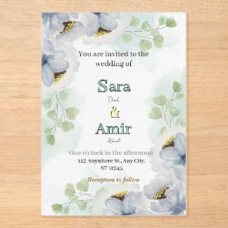 Floral wedding Invitation  Acryleinladungen