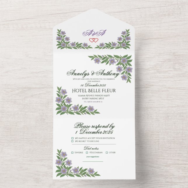 Floral Wedding invitation All In One Einladung (Innen)