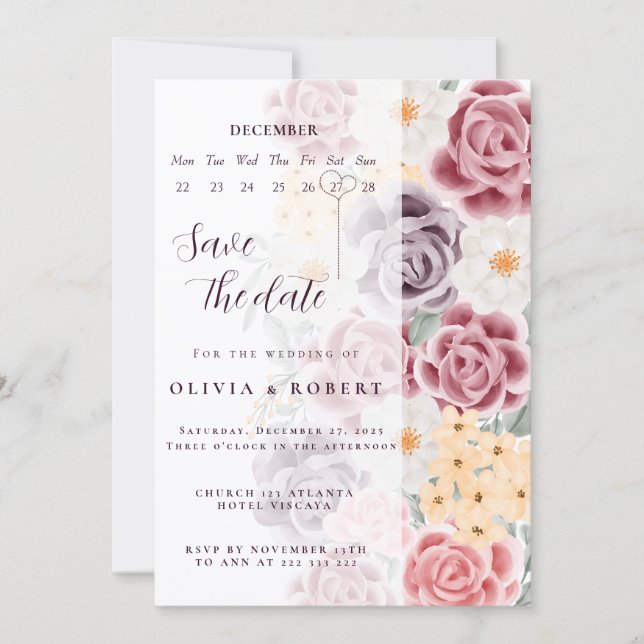 Floral wedding invitation combines romantic elegan einladung (Vorderseite)