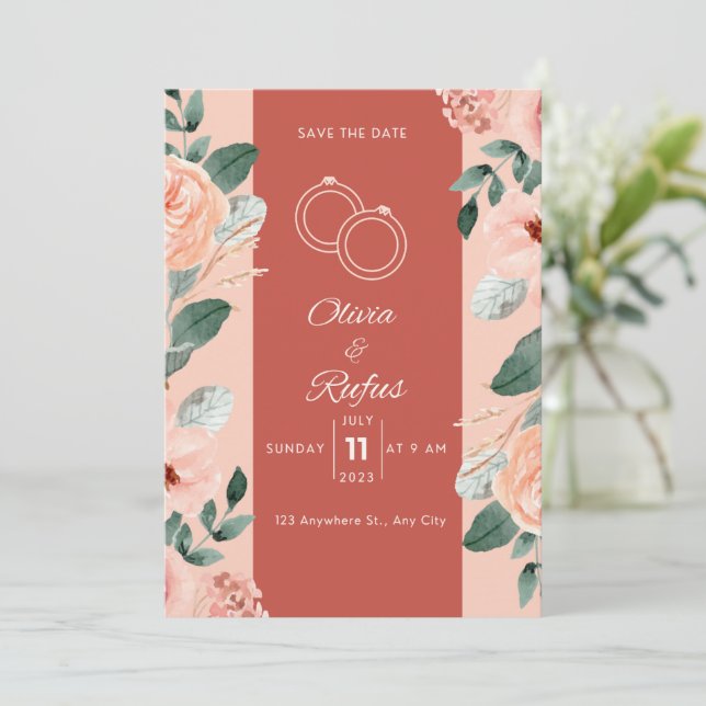 Floral wedding invitation  einladung (Stehend Vorderseite)