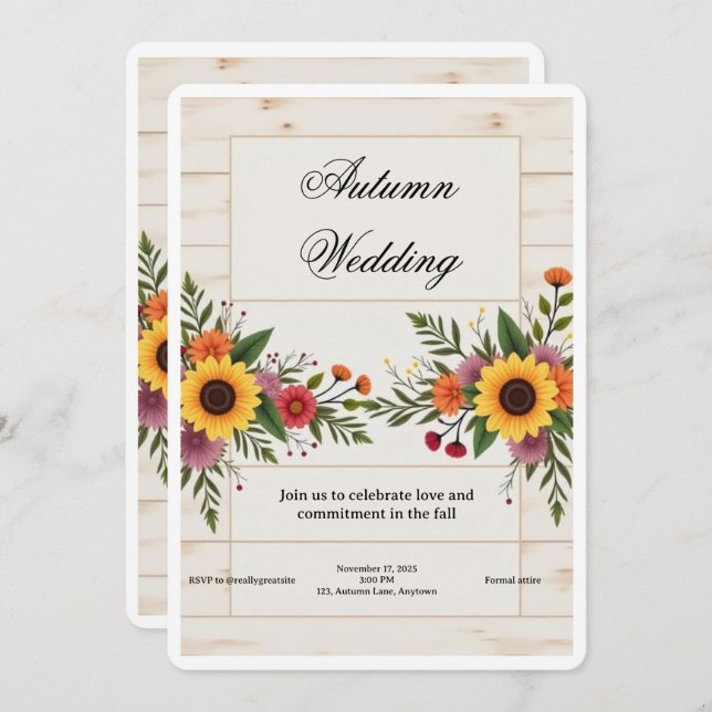 Floral Wedding Invitation – Elegant & Simple Einladung (Vorne/Hinten)