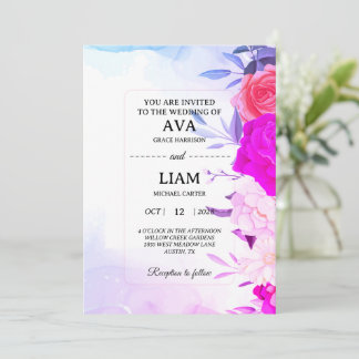 Floral Wedding Invitation in Blue & Turquoise Einladung