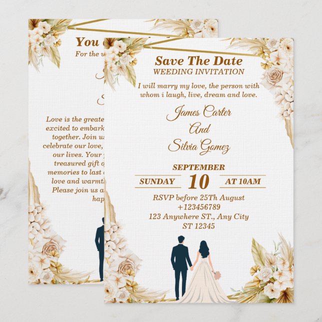 Floral Wedding Invitation – Modern invite card Einladung (Vorne/Hinten)