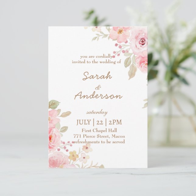 Floral Wedding Invitation Template Wedding  Dankeskarte (Stehend Vorderseite)