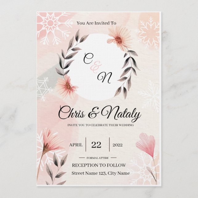 Floral Wedding Invitations Einladung (Vorderseite)