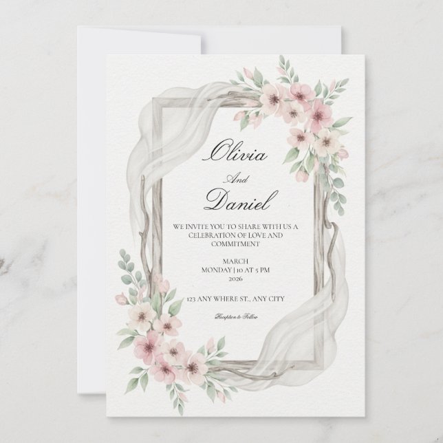 Floral Wedding Invitations Soft pink Einladung (Vorderseite)