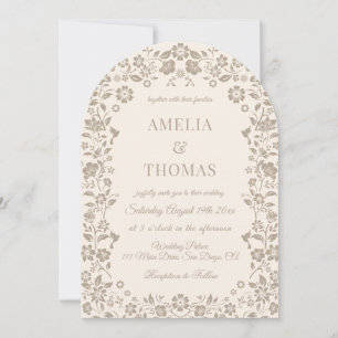 Floral Wedding Ivory Beige Einladung