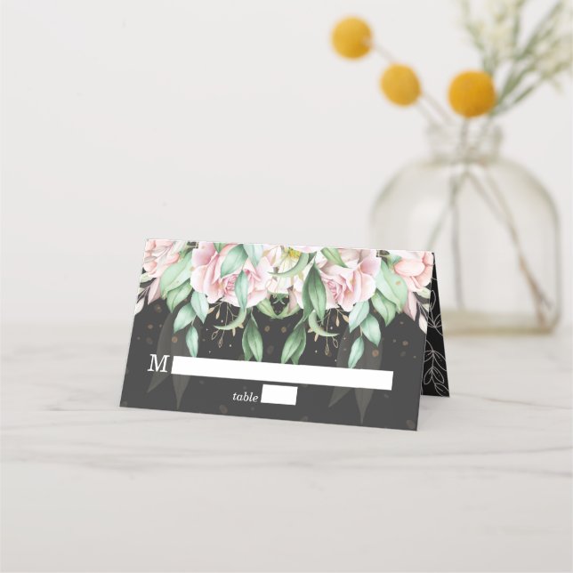 Floral Wedding Luxury Black and Pink Platzkarte (Vorderseite)