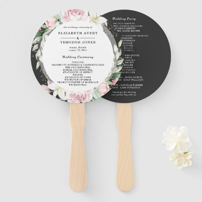 Floral Wedding Luxury Black Pink Hand Fan Fächer (Vorne und Hinten)