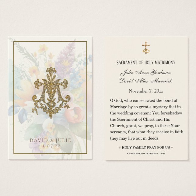 Floral Wedding Marian Cross Holcard (Vorne & Hinten)