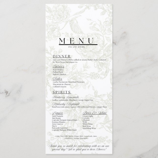 Floral Wedding Menu Menükarte (Vorderseite)