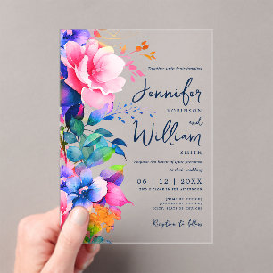 Floral Wedding Modern Script Typografy Rainbow Acryleinladungen