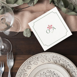 Floral Wedding Monogram Cocktail Napkin Serviette