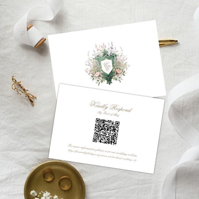 Floral Wedding Monogram Crest RSVP Card (Von Creator hochgeladen)