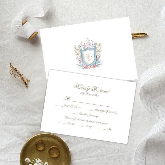 Floral Wedding Monogram Crest RSVP Card (Von Creator hochgeladen)