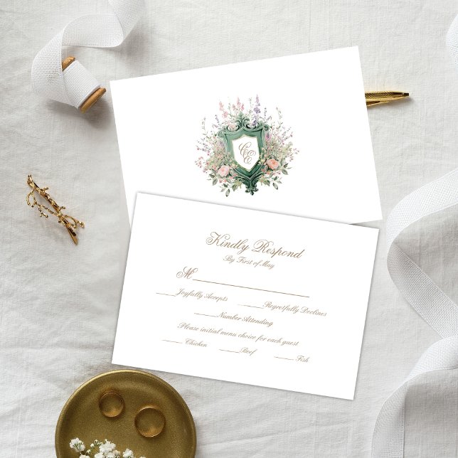 Floral Wedding Monogram Crest RSVP Card (Von Creator hochgeladen)