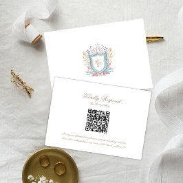 Floral Wedding Monogram Crest RSVP Card Karte
