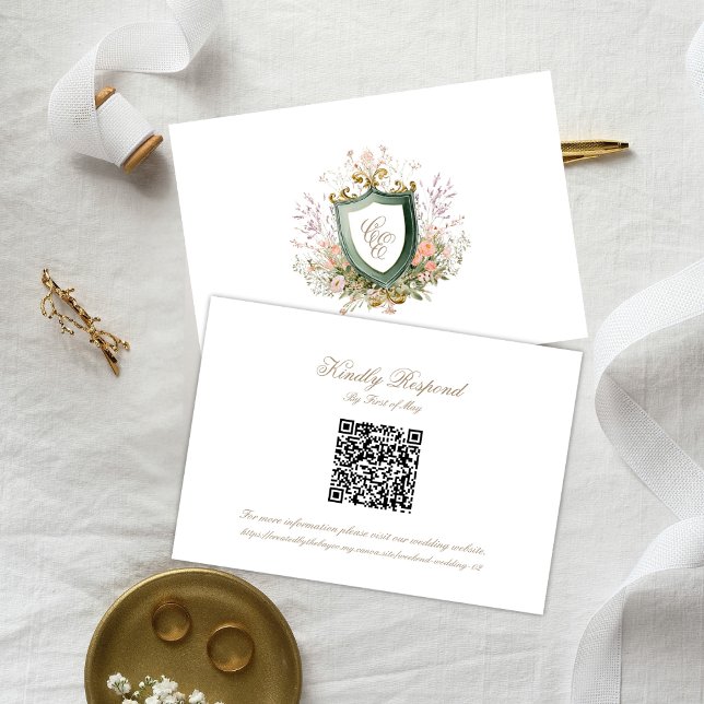 Floral Wedding Monogram Crest RSVP Card Karte (Von Creator hochgeladen)