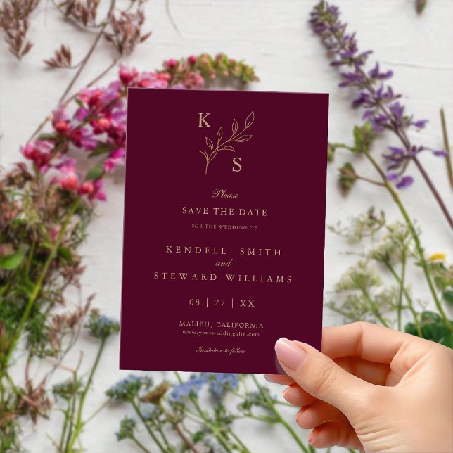 Floral Wedding Monogram Save the Date Minimalistis (Von Creator hochgeladen)