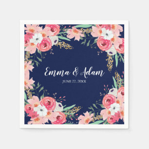 Floral Wedding Napkin Botanische Blume Navy Blue Serviette