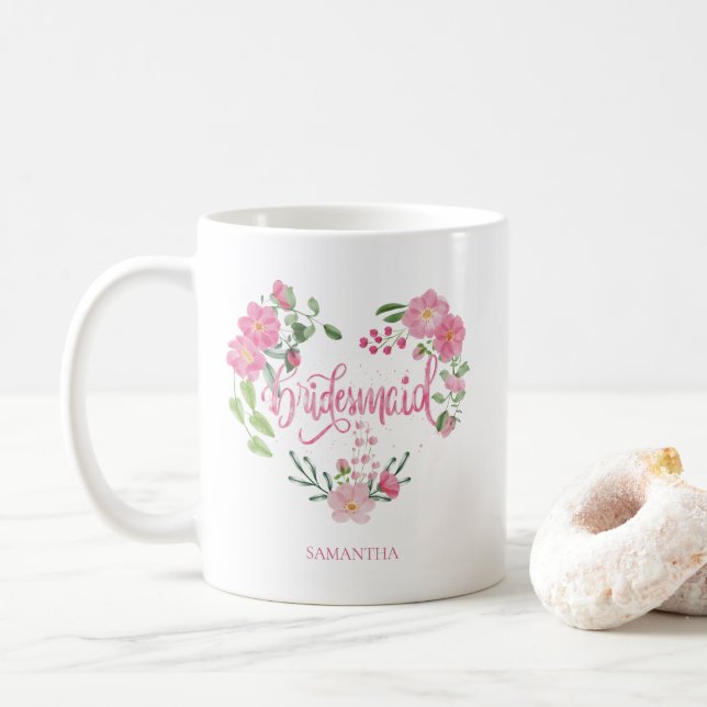 Floral Wedding Party Bridesmaid Kaffeetasse (Mit Donut)
