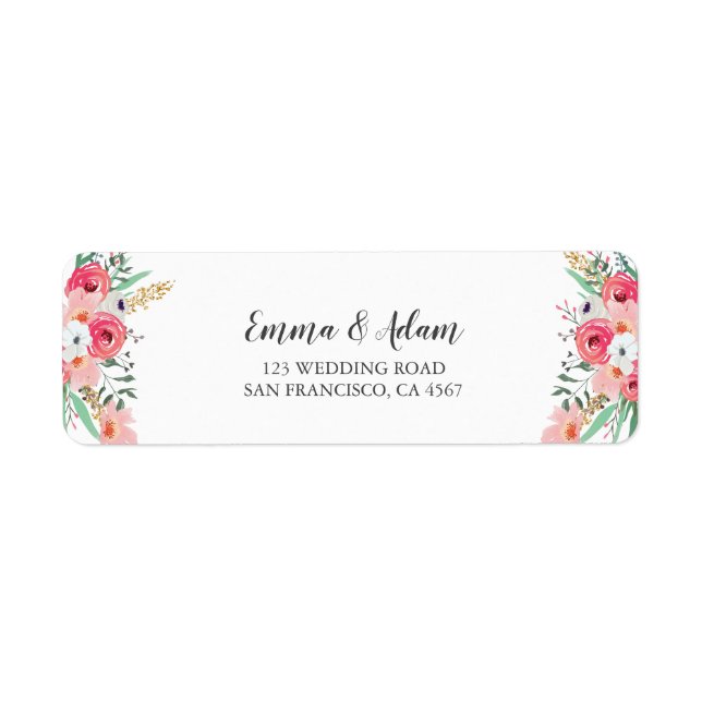 Floral Wedding Return Address Label Blume Rosa (Vorne)
