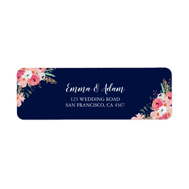 Floral Wedding Return Address Label Blume Rosa (Vorne)