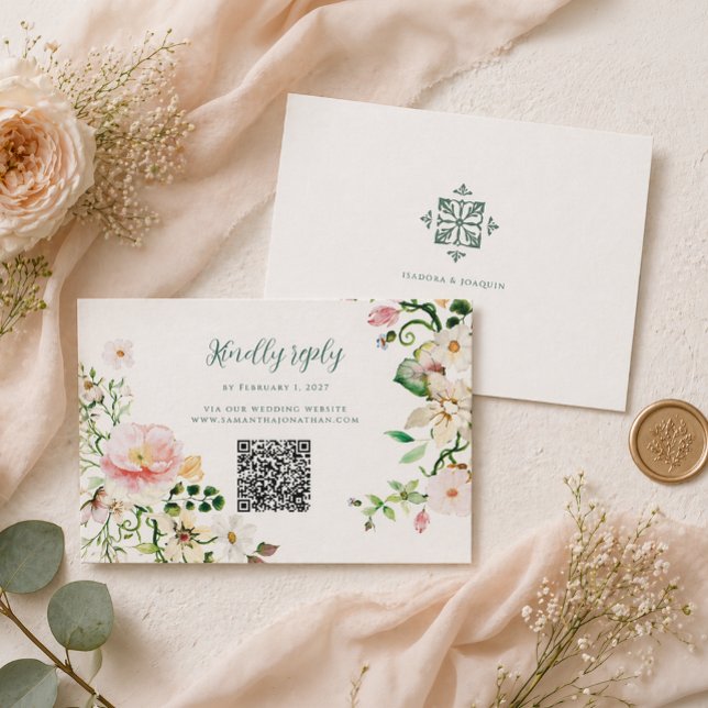 Floral Wedding RSVP Card with QR Code Karte (Von Creator hochgeladen)