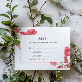 Floral Wedding RSVP Pink Magnolia White Card Karte