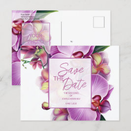 Floral Wedding Save the Date Foto & QR Code Ankündigungspostkarte