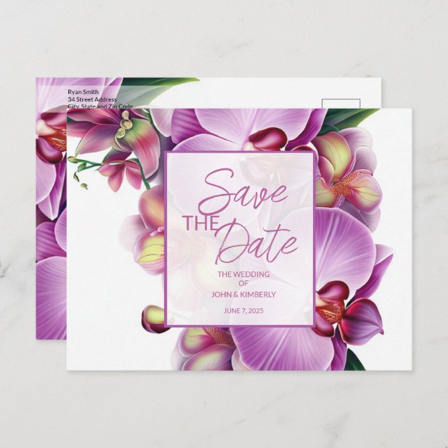 Floral Wedding Save the Date Foto & QR Code Ankündigungspostkarte (Vorne/Hinten)