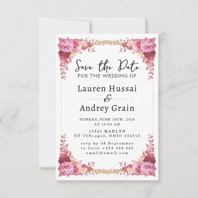 Floral Wedding Save the Date Invitation (Vorderseite)